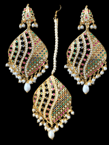 Tisha punjabi Jadau earring tika in Navratan ( READY TO SHIP)