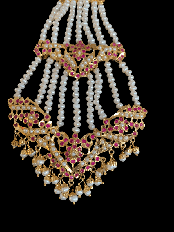 DJHR31 ASMITA jhoomar in fresh water pearls - Ruby ( READY TO SHIP  )