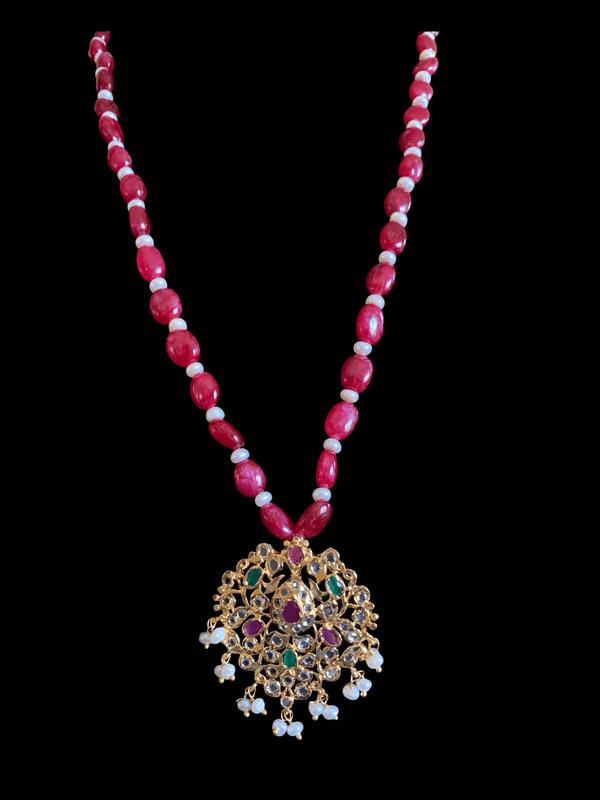 PS513 Hania hyderabadi pendant set in ruby emerald  ( READY TO SHIP )