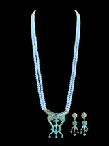 LN129 emerald long  necklace  set in fresh water pearls ( READY TO SHIP )