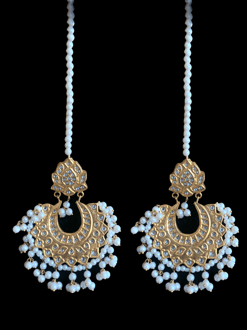 DER261 Eman kundan chandbali earrings with pearls( READY TO SHIP)