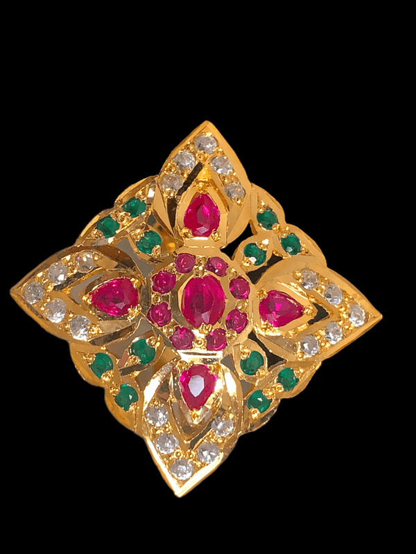 Ruby emerald gold plated silver ring