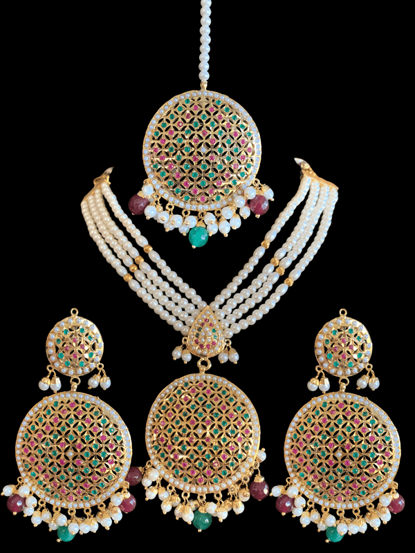 NS245 Muniza neckalce set in ruby emerald  (READY TO SHIP)