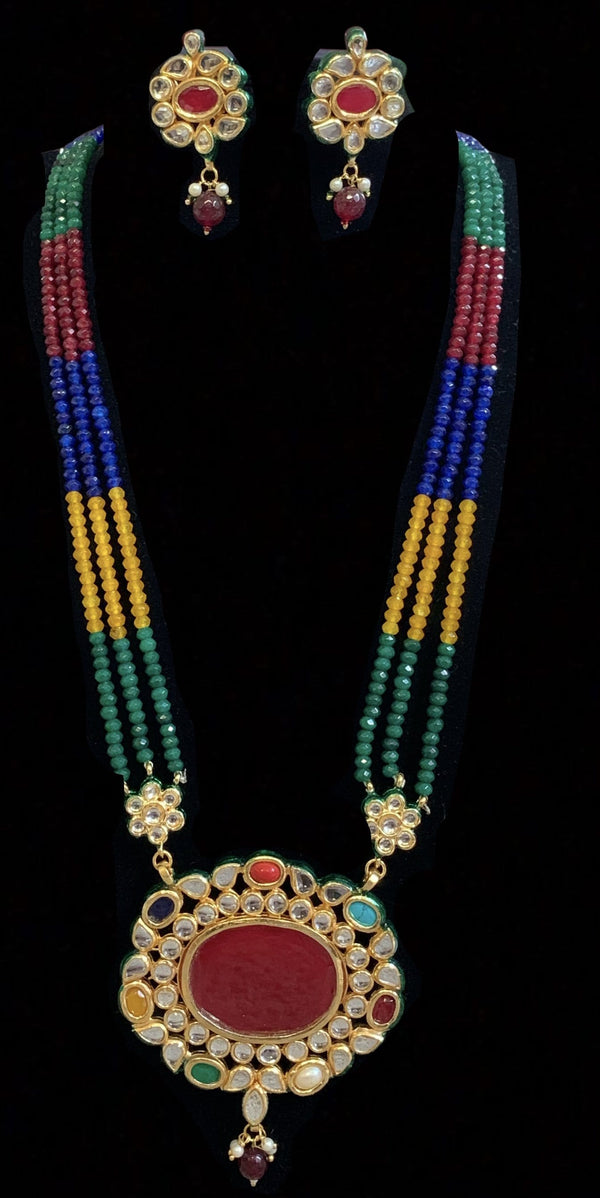 LN155 Neeli navratan rani haar with earrings  ( READY TO SHIP )