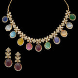 NS344 Navratan Gold plated high quality cz polki necklace with earrings ( READY TO SHIP)