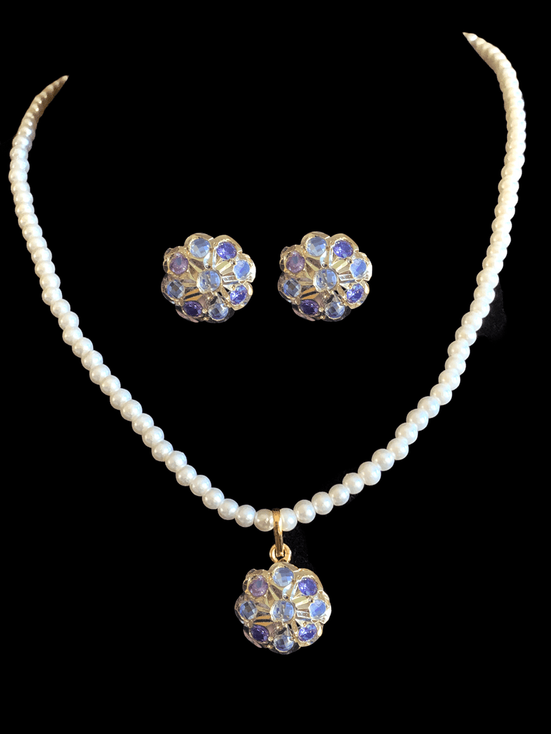 PS69 Sara hyderabadi Jadau flower pendant and earrings set in amethyst   ( READY TO SHIP )