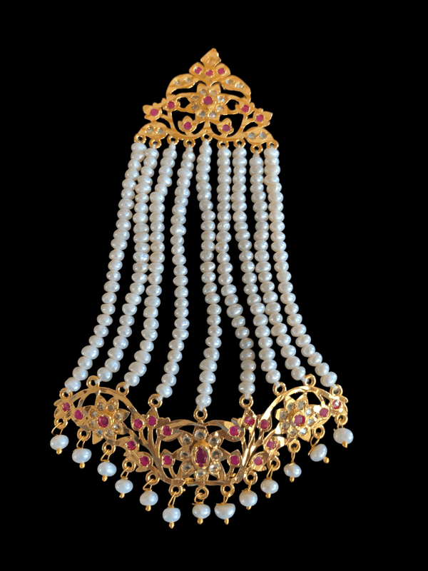 DJHR10 Abira  ruby  jhoomar in fresh water pearls  ( READY TO SHIP)