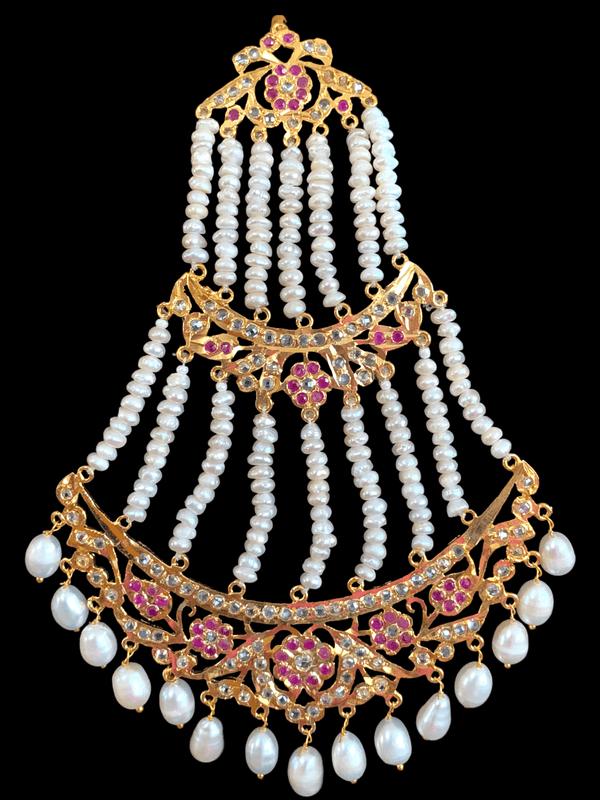 DJHR54 Insia jhoomar in fresh water pearls and rubies ( SHIPS IN 2 WEEKS )