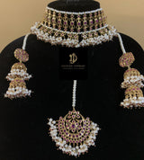 C14 Viya bridal choker set in rubies and pearls  (SHIPS IN 4 WEEKS )