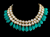 Mohini bridal necklace in high quality kundan with green quartz  beads (READY TO SHIP )