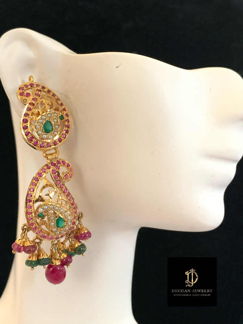 Multicolored Jadau Necklace Set in Gold Plated Silver NS 059