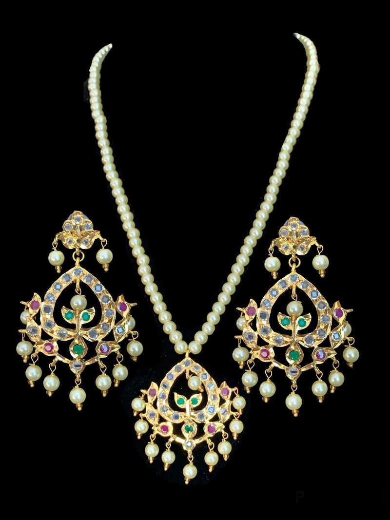 PS64 Diana ruby emerald Hyderabad pendant set with Chandbali( SHIPS IN 4 WEEKS)