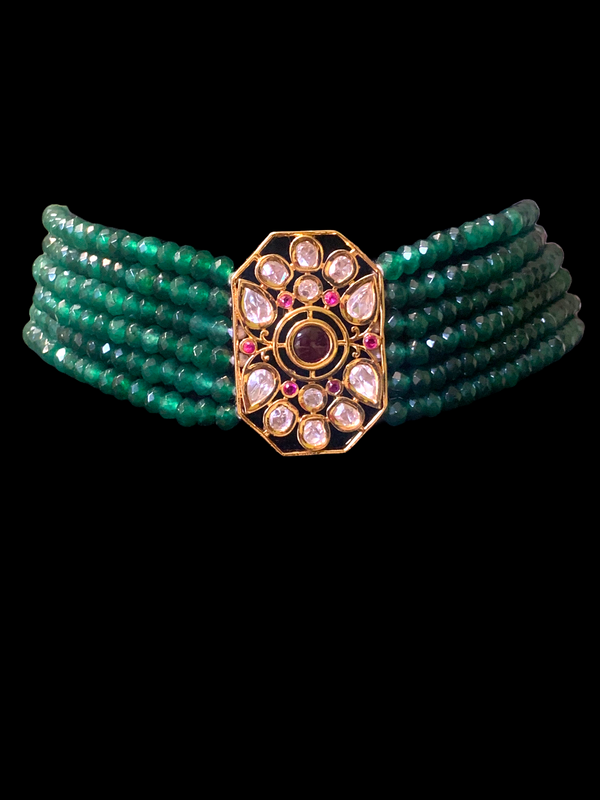 C195 Adya choker in green  beads  ( READY TO SHIP )