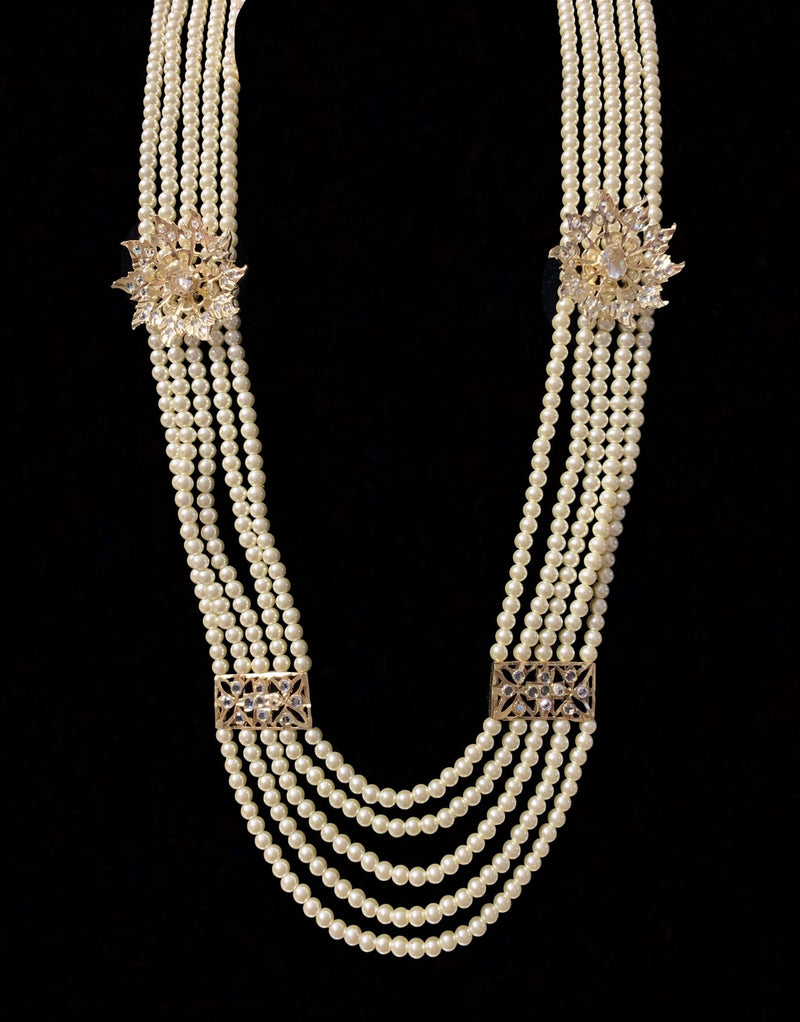 Zarnash gold  plated  ( off white ) long necklace with earrings (READY TO SHIP)