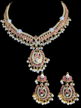 NS325  jadau necklace in ruby with fresh water pearls (SHIPS IN 4 WEEKS)