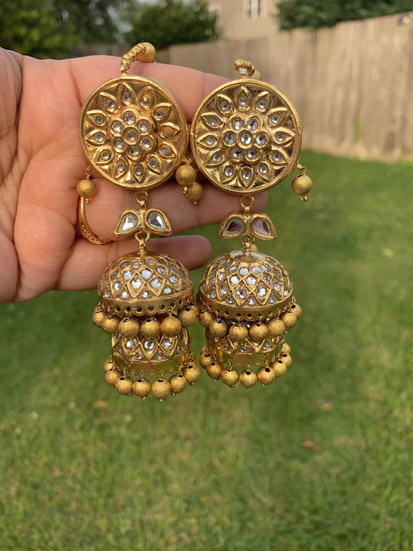 DER295 Anya kundan  jhumka two layered (READY TO SHIP)