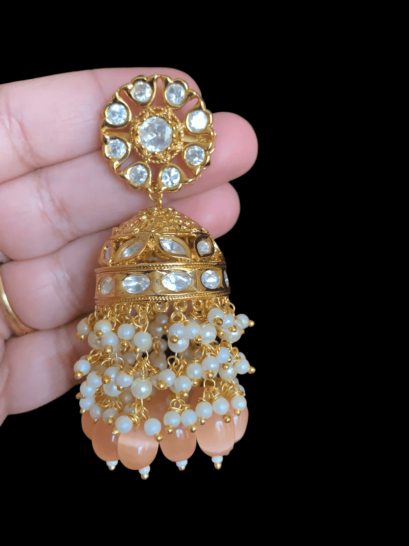 DER335 Shefa  polki jhumka - Peach ( READY TO SHIP )