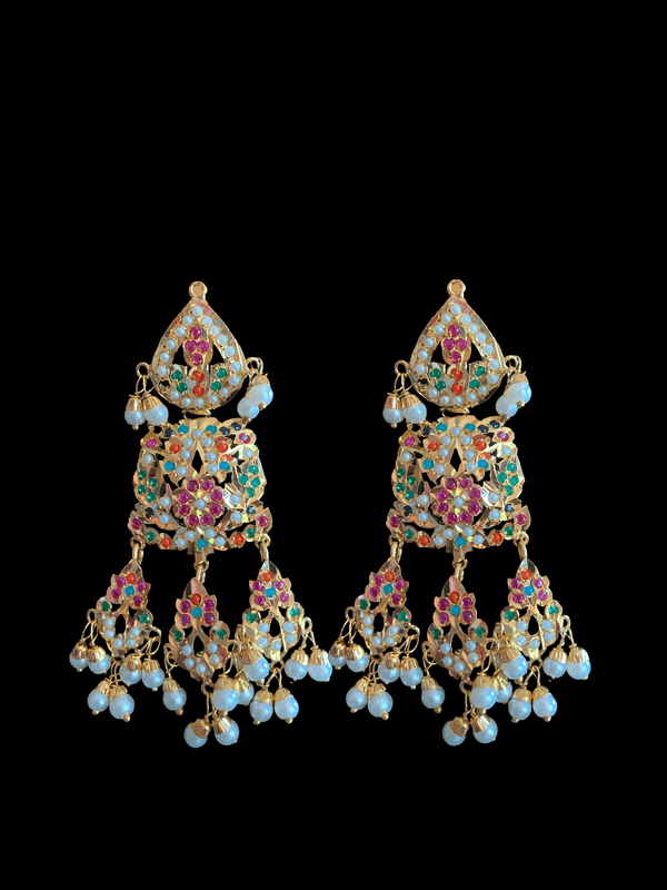 DER120 Jadau dangler earrings in Navratan  ( READY TO ShIP)