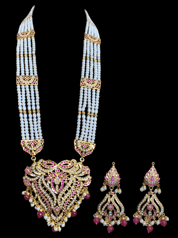 LN125 Sakshi Ruby pearl Jadau Rani haar with earrings tika ( READY TO SHIP )