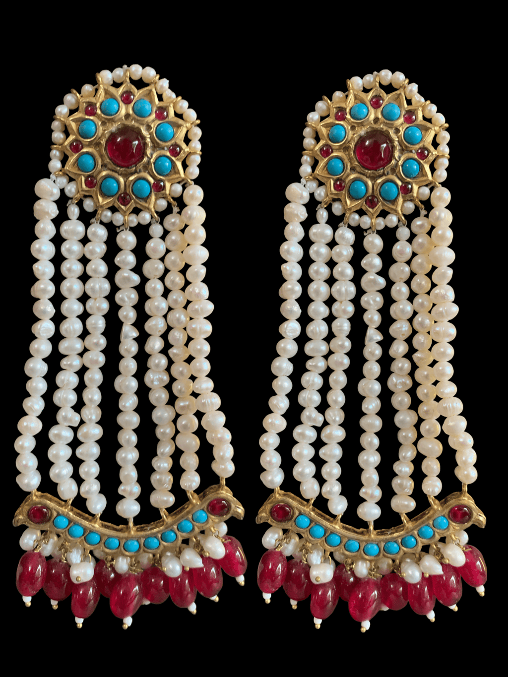 Ethnic Style Big Stud Earrings w/ Pearl Drop Tassels Traditional Indian  Jewelry | eBay