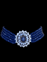 cz choker in blue beads    ( READY TO SHIP)