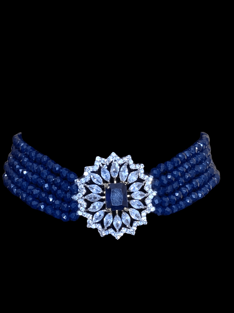 cz choker in blue beads    ( READY TO SHIP)