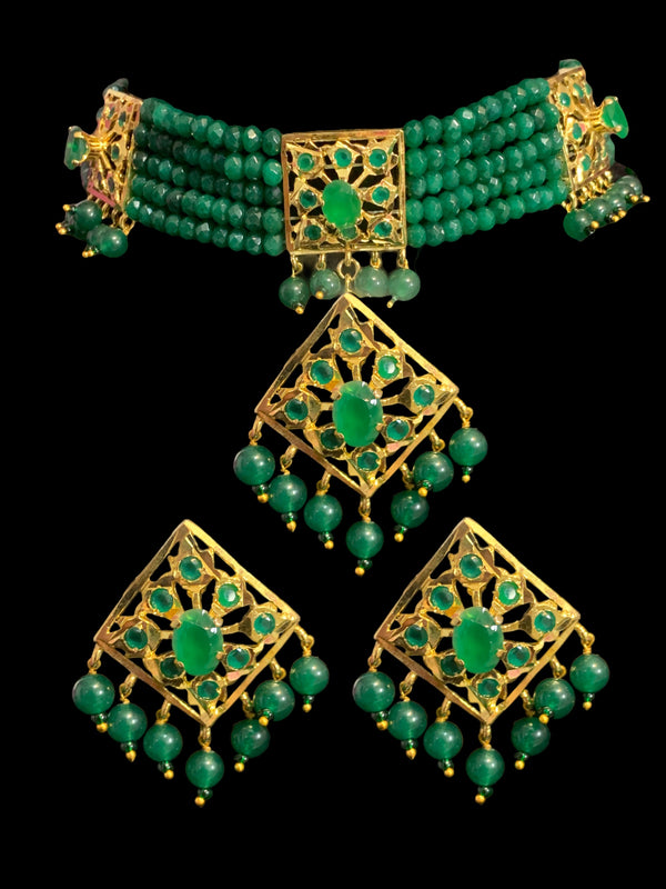 C204 Anushay choker set in green beads ( SHIPS IN 4 WEEKS )