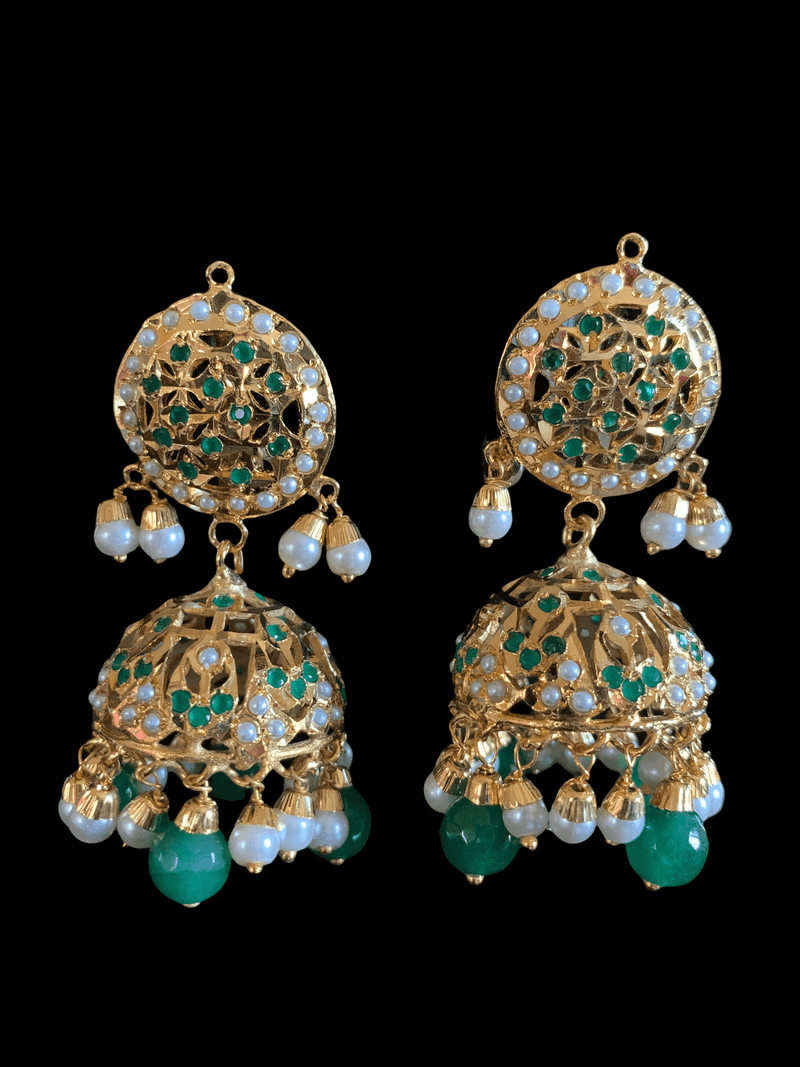 Arya Punjabi Jadau jhumka in emeralds  ( SHIPS IN 3 WEEKS )