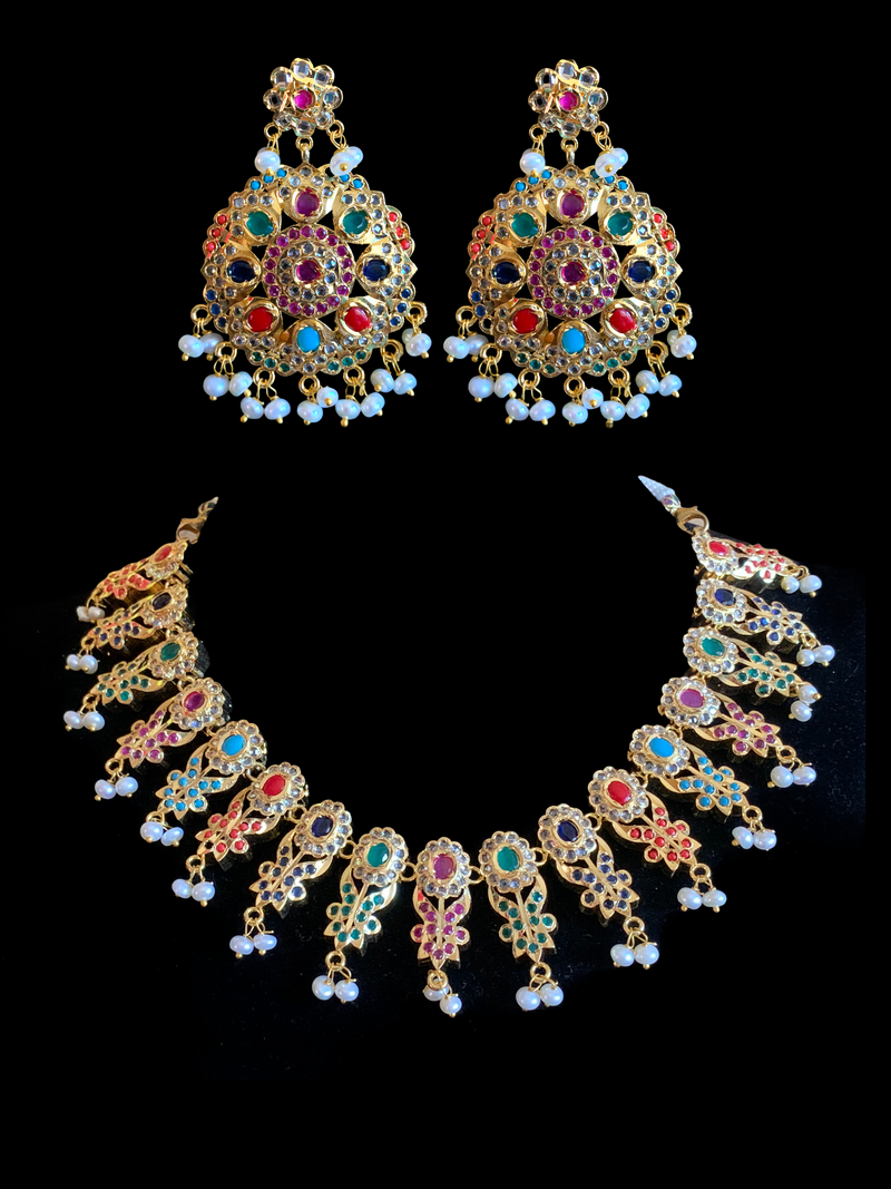 NS375 Simeon gold plated Hyderabadi necklace in fresh water pearls ( READY TO SHIP)
