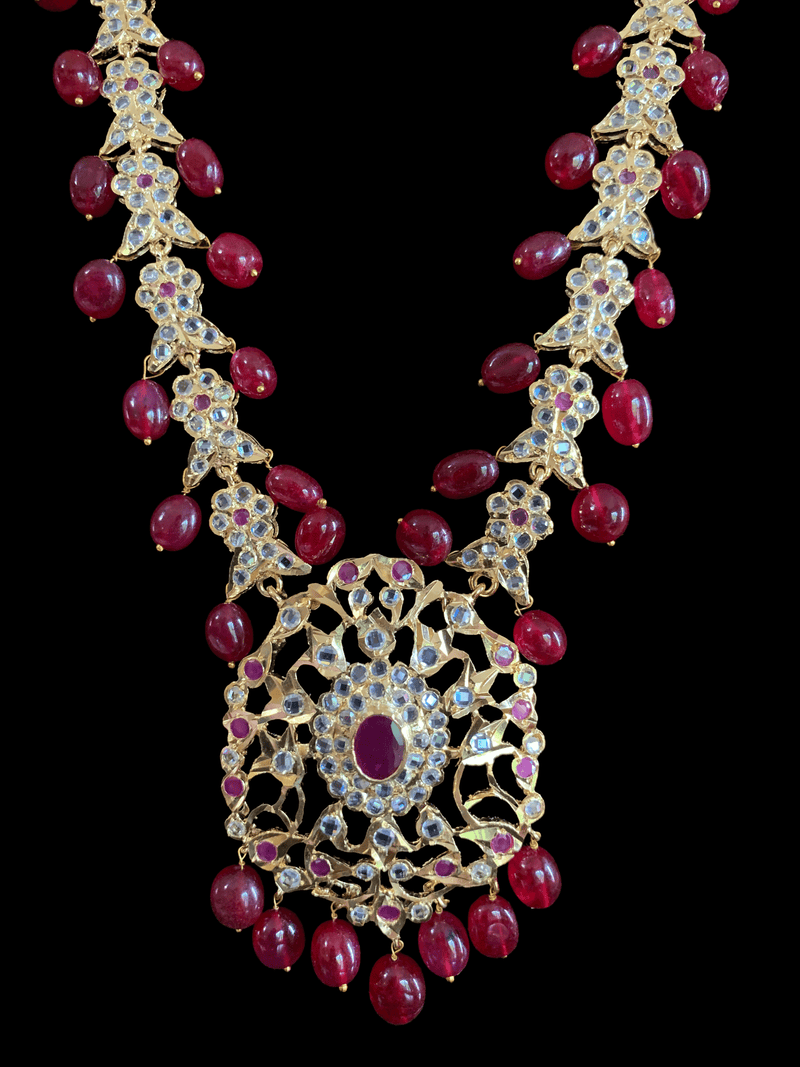 LN85  hyderabadi rani haar in ruby beads  ( READY TO SHIP)