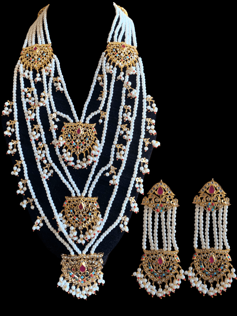 SAT60 Maahi bridal Hyderabadi three layered necklace with earrings ( READY TO SHIP )