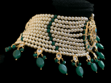 C103 Noor choker set in green with golden pearls (SHIPS IN 4 WEEKS )