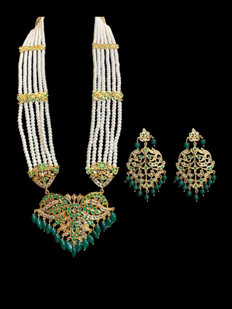 LN168 long Rani haar in pearls and green beads ( READY TO SHIP)