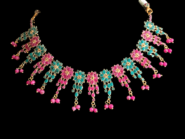 NS236  NEELAM, real ruby  emerald gold plated necklace set ( READY TO SHIP)