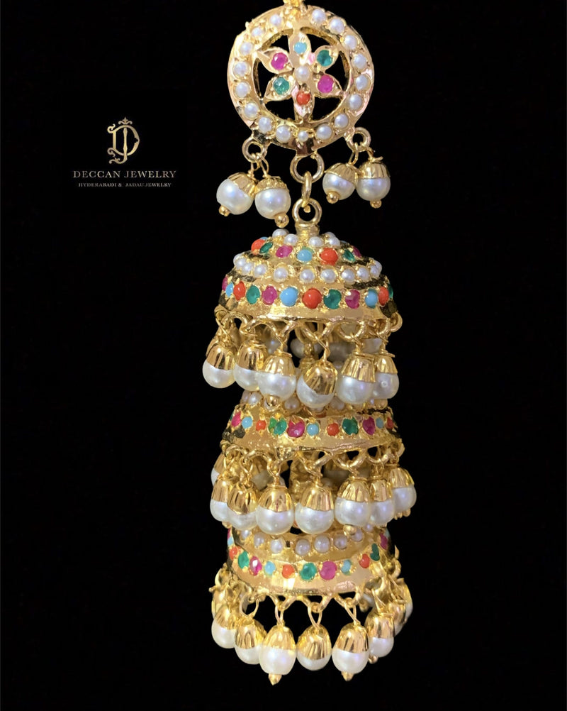 DER363 Nadwa navratan jhumka (READY TO SHIP)