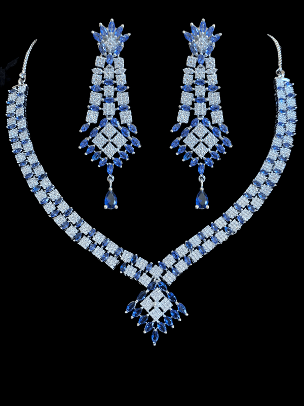 NS262  Falak  cz necklace - Blue ( READY TO SHIP )