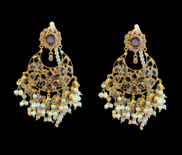 DER239 Nagma chandbali earrings in kundan (black )( READY TO SHIP)