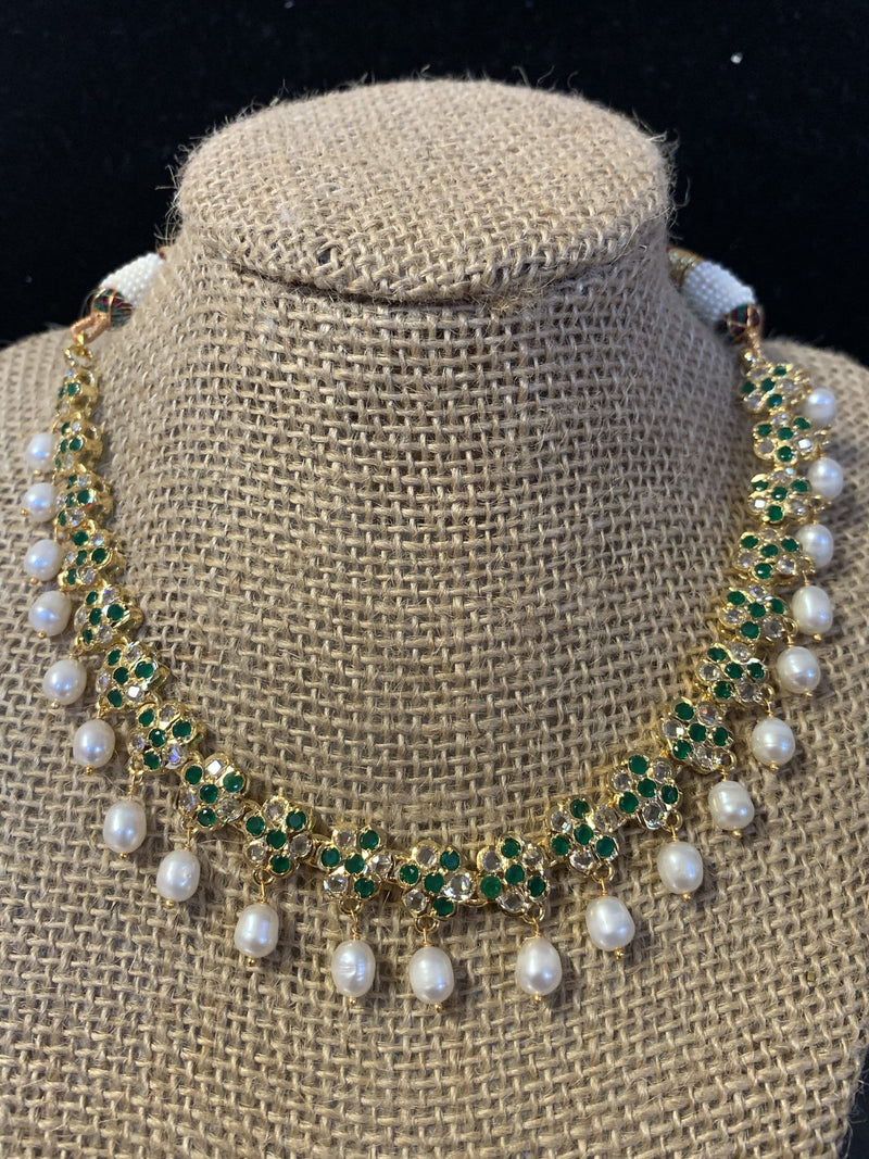 Meenaz fresh water pearl necklace set green  (SHIPS IN 2 WEEKS )