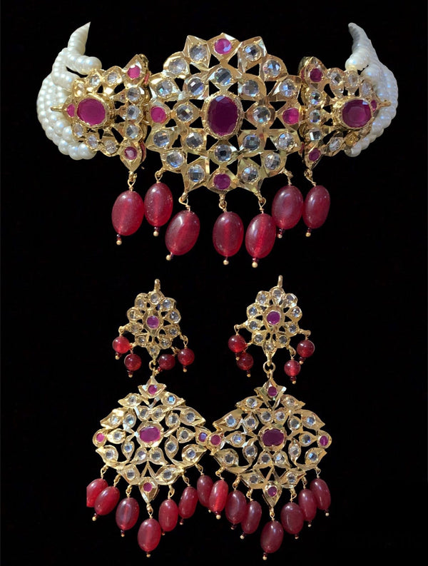 C224 Lekha choker set (ruby ) ( SHIPS IN 4 WEEKS )