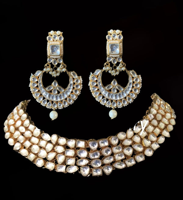 Subha high quality pachi kundan necklace set with chandbali ( SHIPS IN 5 WEEKS  )