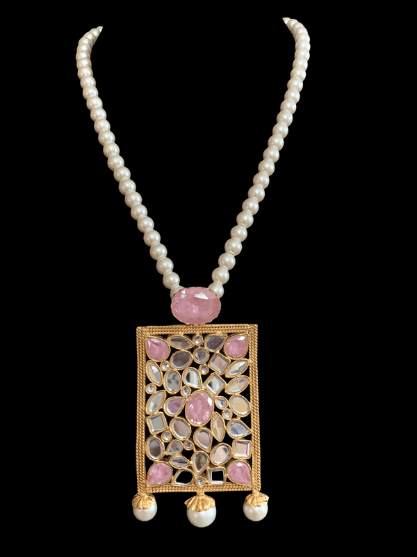 PS462 Farshi kundan pendant set in pink ( READY TO SHIP)