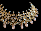 NS352 high quality polki necklace in pearls and peach beads ( READY TO SHIP)