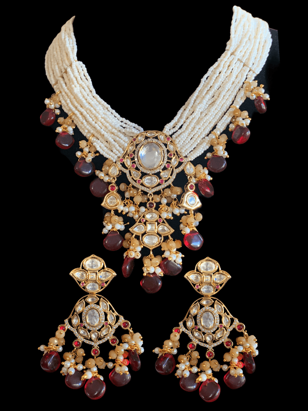 NS243  Reema high quality polki necklace set - ruby   ( READY TO SHIP)