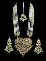 LN123 Sakshi Green / emerald Jadau Rani haar with earrings tika ( READY TO SHIP )