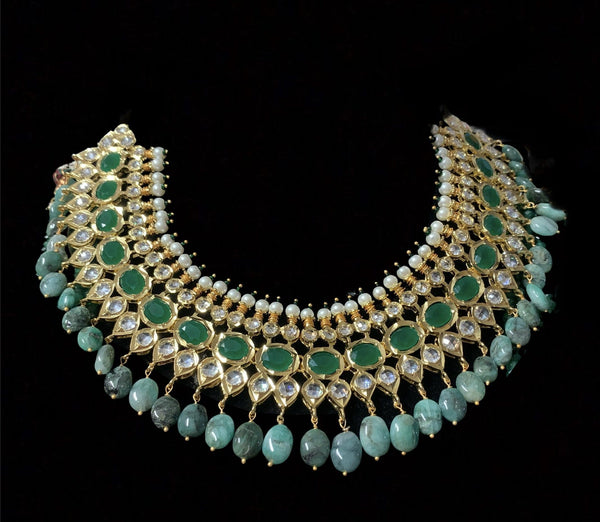 Aleezay necklace set with  emerald ovals (SHIPS IN 2 WEEKS)