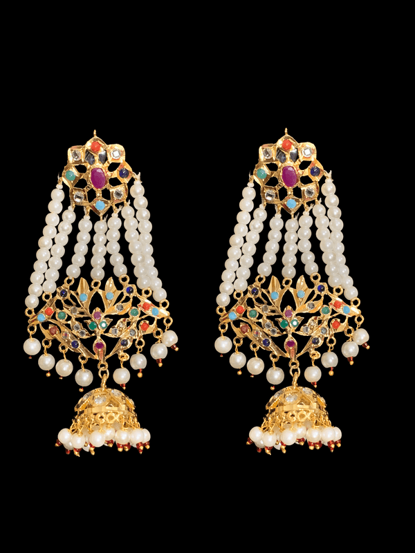 DER28 Inara jhoomar earrings in navratan (READY TO SHIP)   )