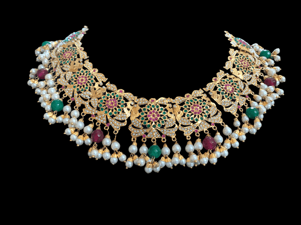 NS74 Rashmika jadau necklace ( ruby emerald ) ( READY TO SHIP)