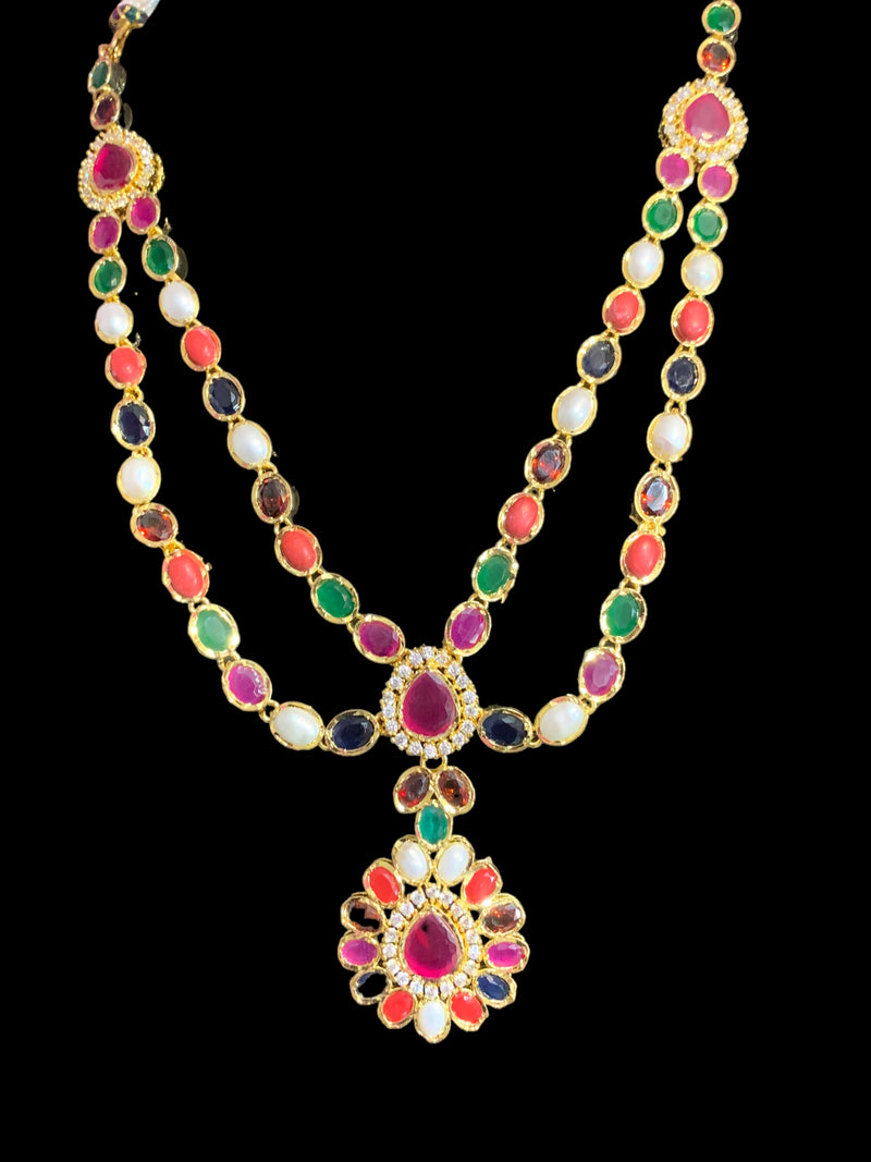 NS362 Farhat Navratan gold plated short necklace with earrings