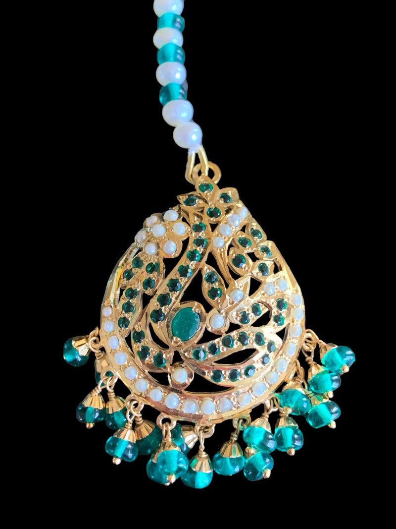 plated silver tikka in pearls and emeralds