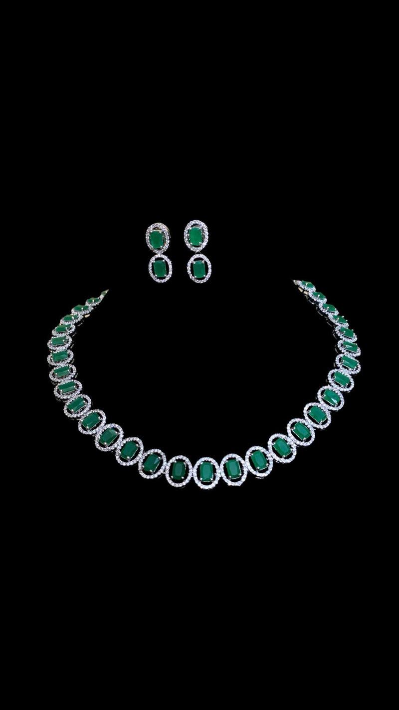 Anamika  cz necklace in emeralds ( SHIPS IN 4 WEEKS )